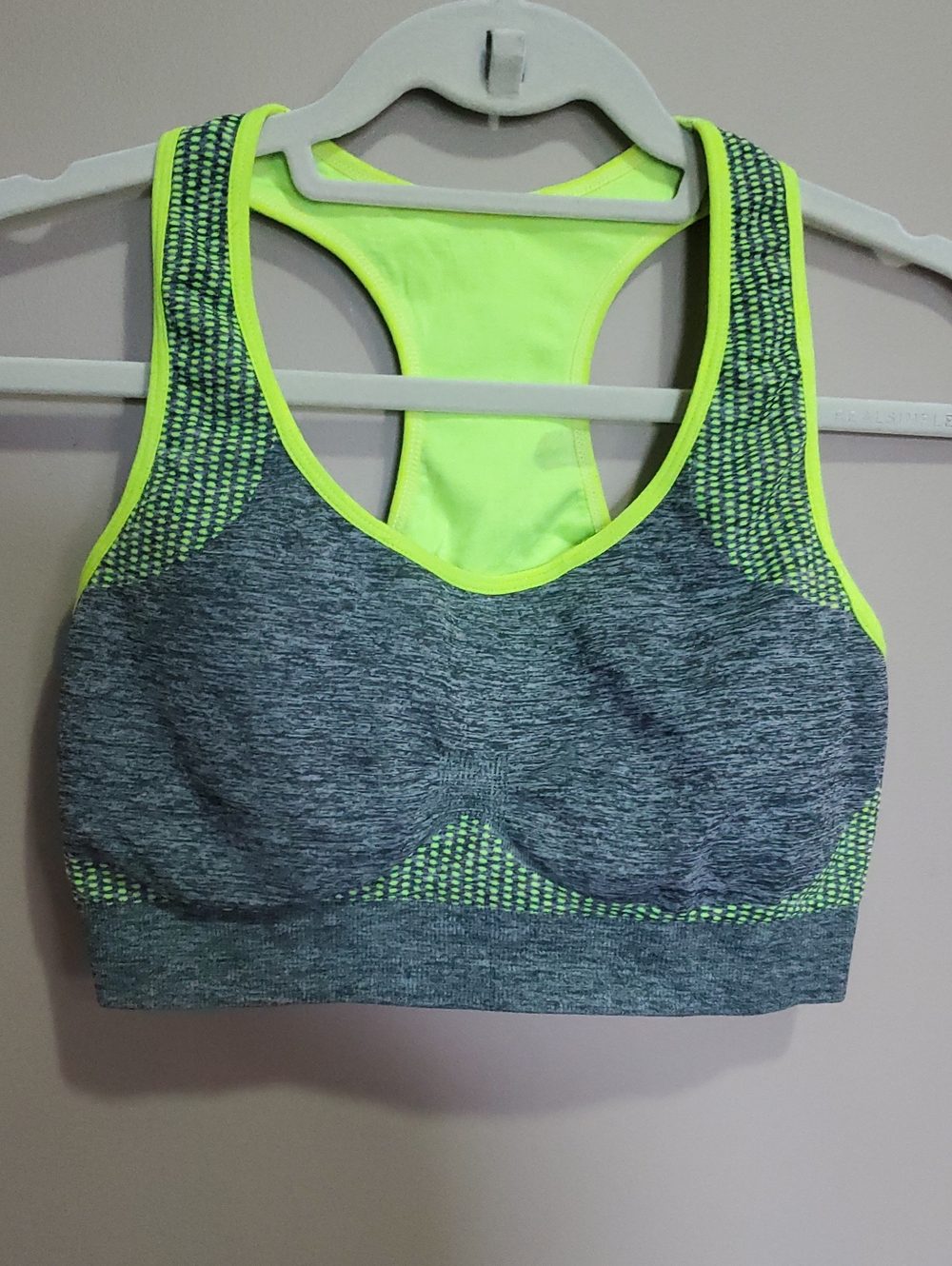 Seamless Racerback Sports Bra - Neon Yellow & Gray Size Medium
